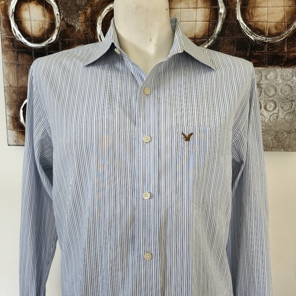 NWOT American Eagle Outfitters Men's Striped Long Sleeve Pocket Button Front M - Picture 6 of 7